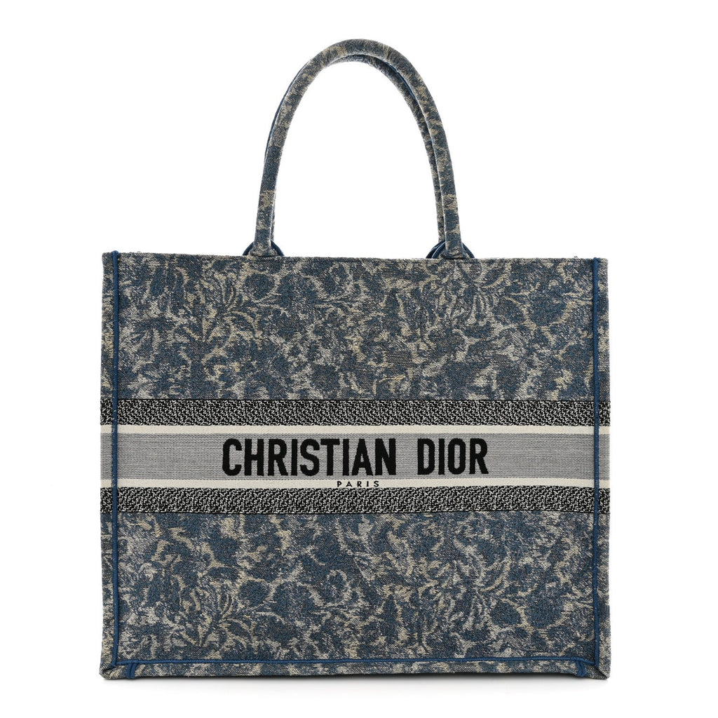 Canvas Embroidered Large Brocart Book Tote Blue
