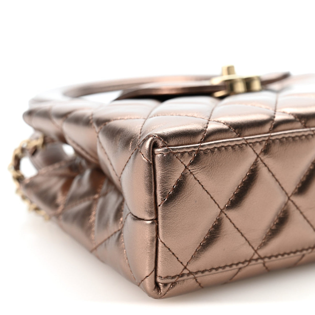 Metallic Aged Calfskin Quilted Nano Kelly Shopper Bronze