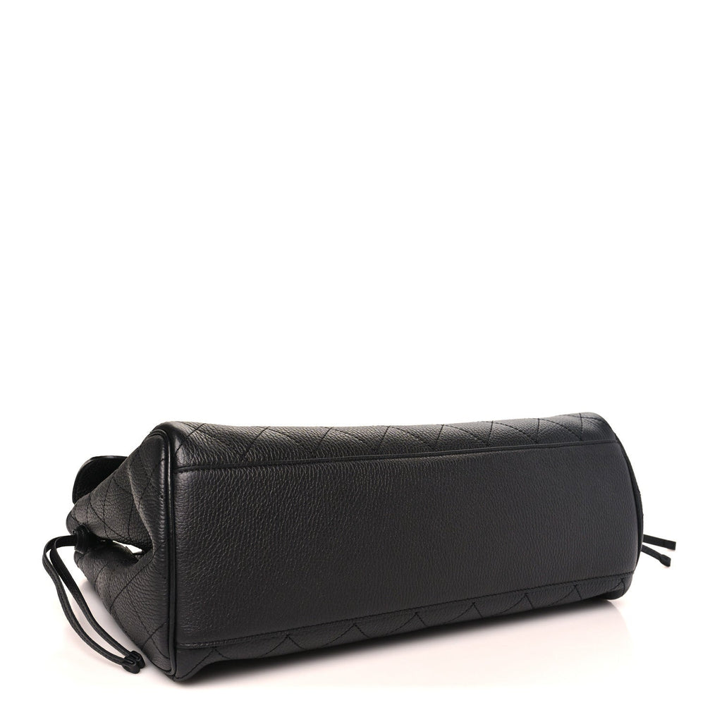 Grained Calfskin Stitched Urban Essentials Shopping Bag Black