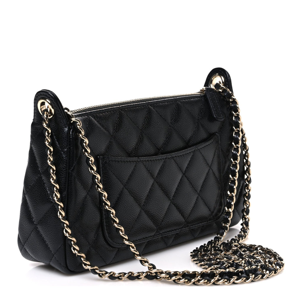 Caviar Quilted Purse With Chain Black