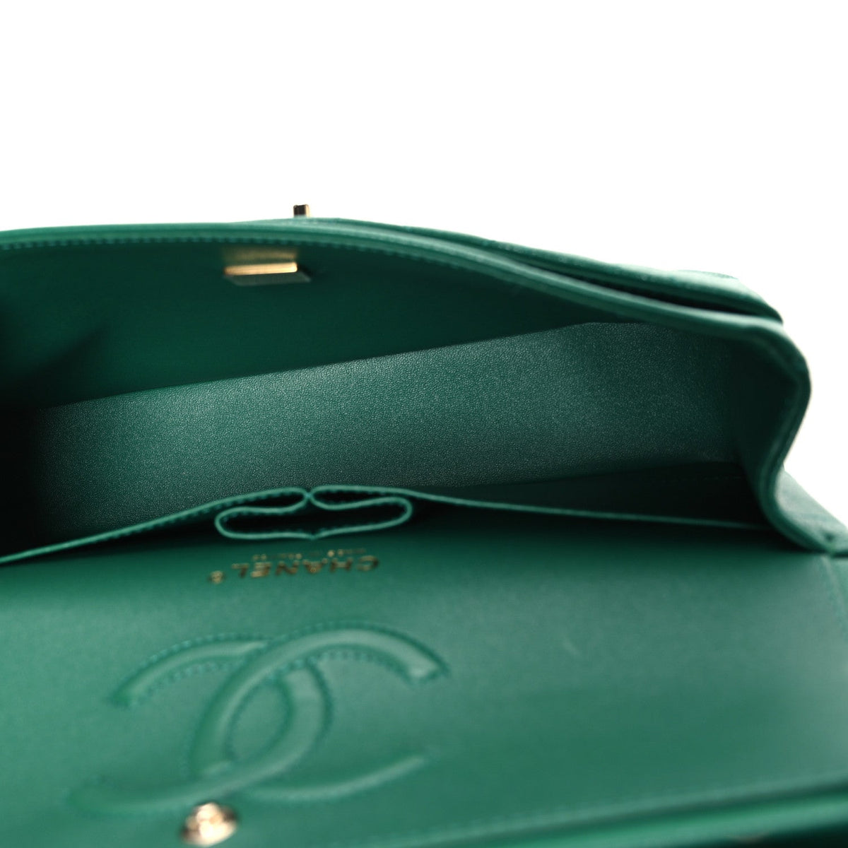 Caviar Quilted Medium Double Flap Green