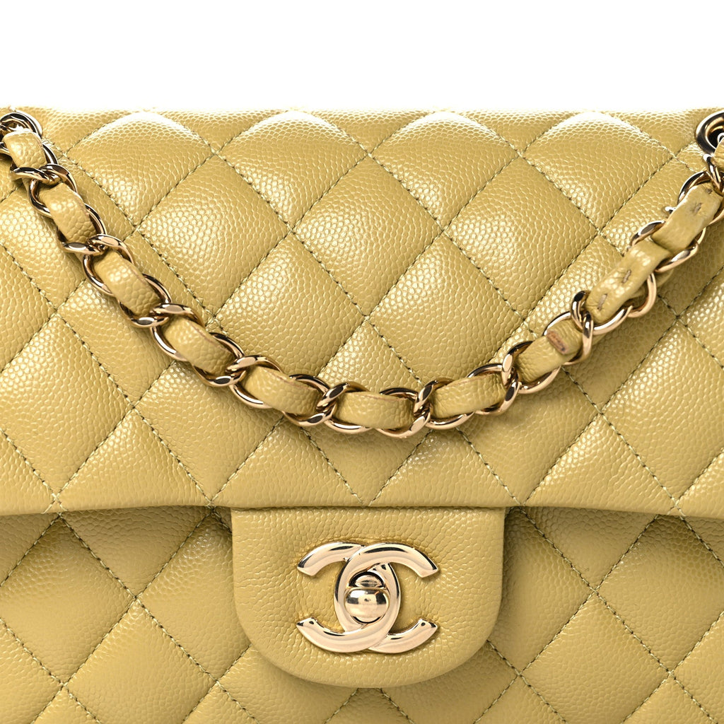 Caviar Quilted Small Double Flap Light Yellow