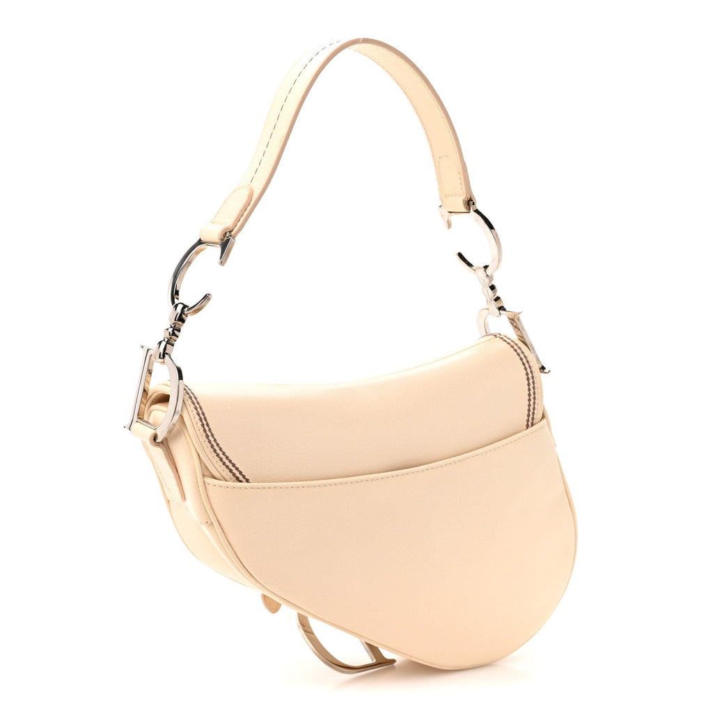 Grained Calfskin Saddle Bag Beige