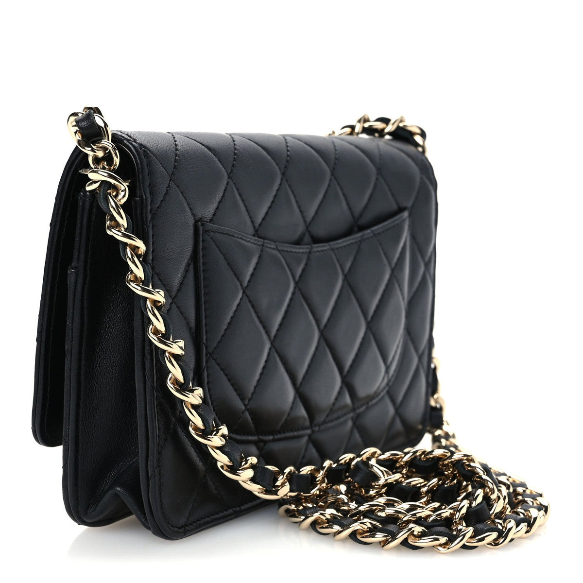 Lambskin Quilted Coco Charms Wallet On Chain Black