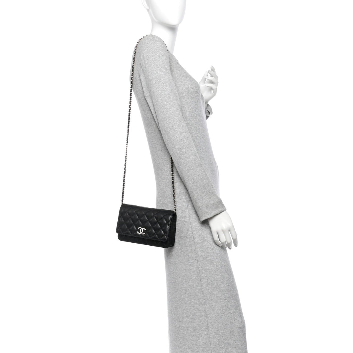 Caviar Quilted Crystal CC Wallet On Chain WOC Black