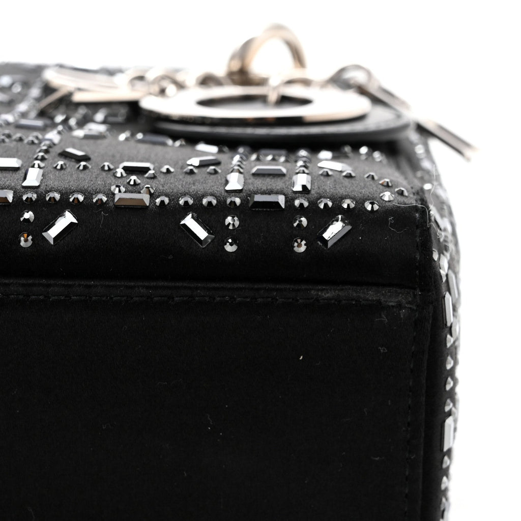 Satin Crystal Cannage Mini Lady Dior Black