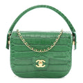 Calfskin Crocodile Embossed Turn Around Mini Flap Emerald