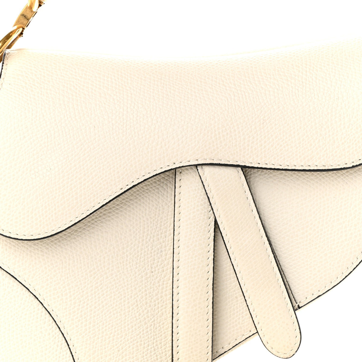 Grained Calfskin Mini Saddle Bag White