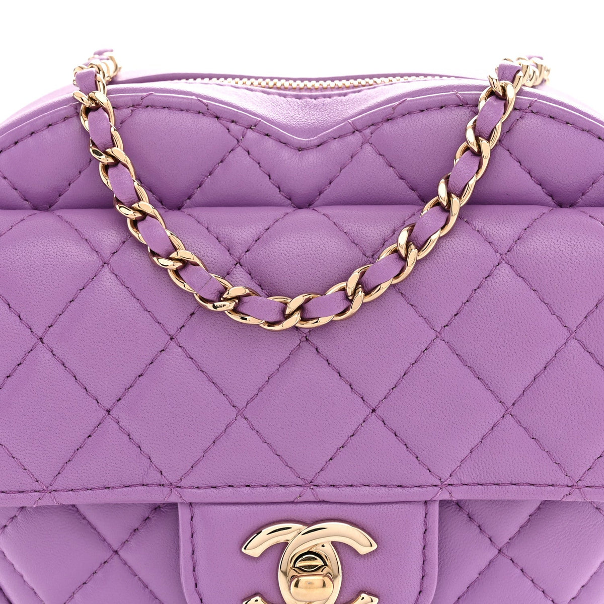 Lambskin Quilted CC In Love Heart Bag Purple