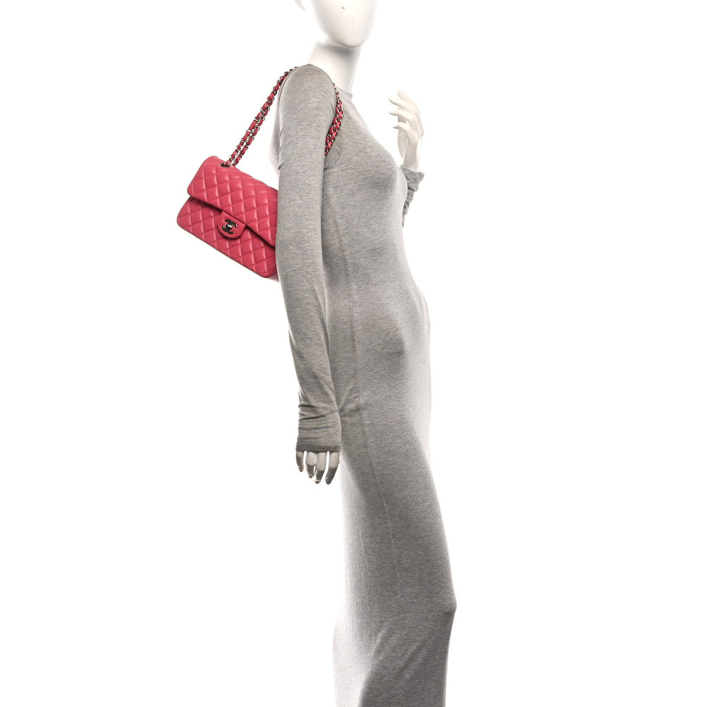 Lambskin Quilted Small Double Flap Pink