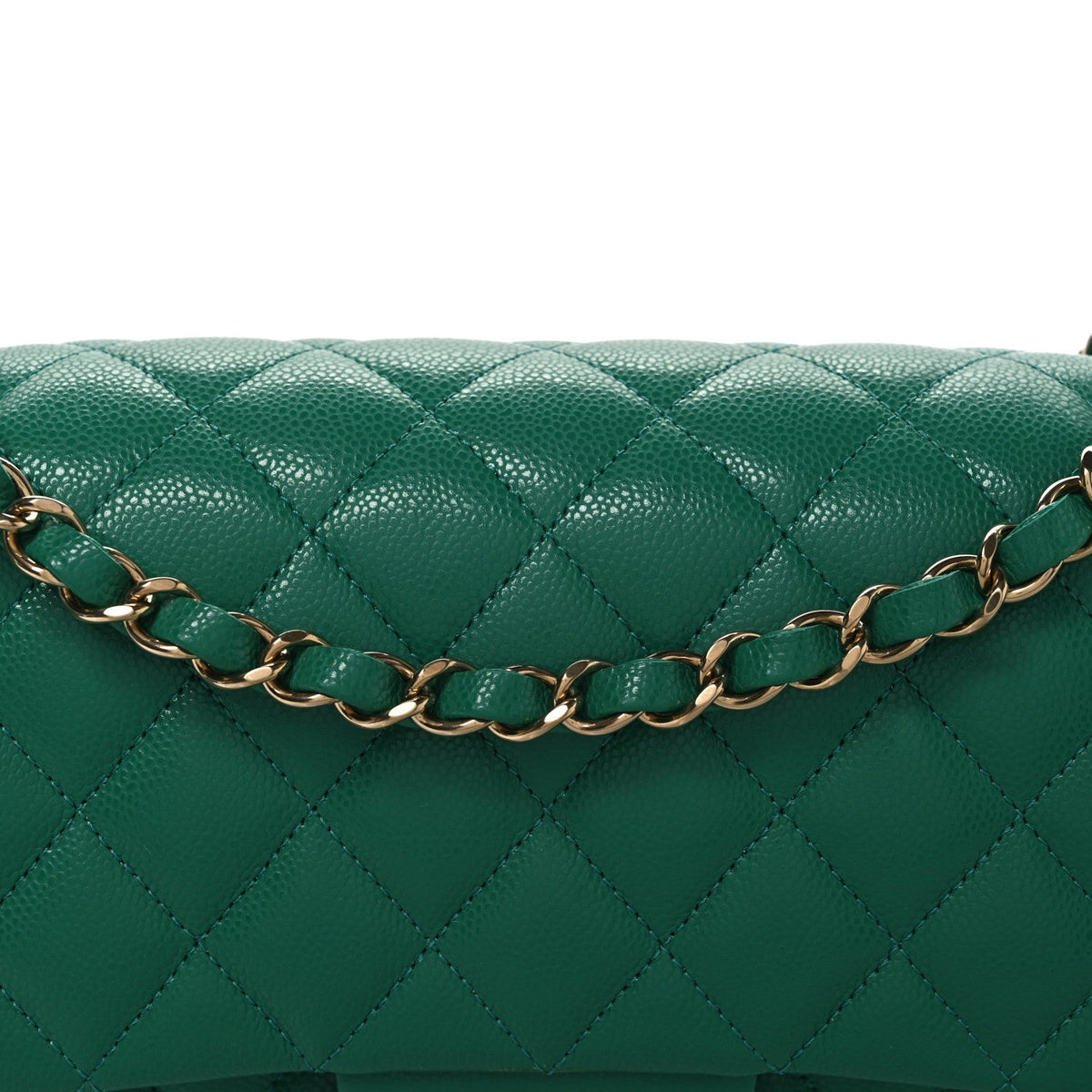 Caviar Quilted Medium Double Flap Green