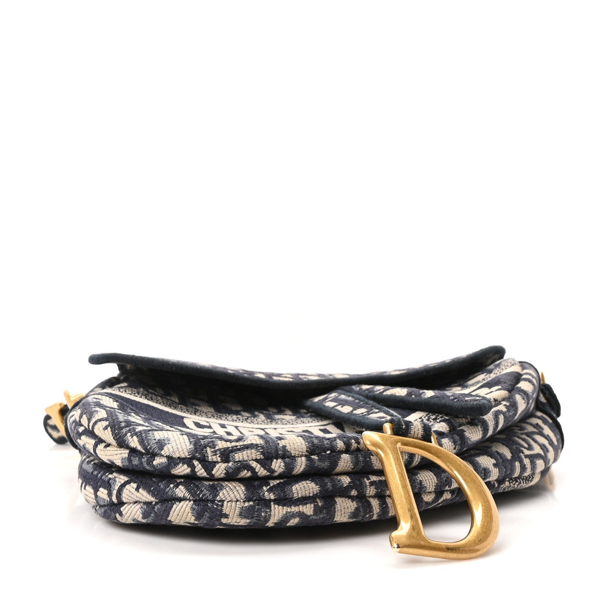 Oblique Embroidered Saddle Bag Blue