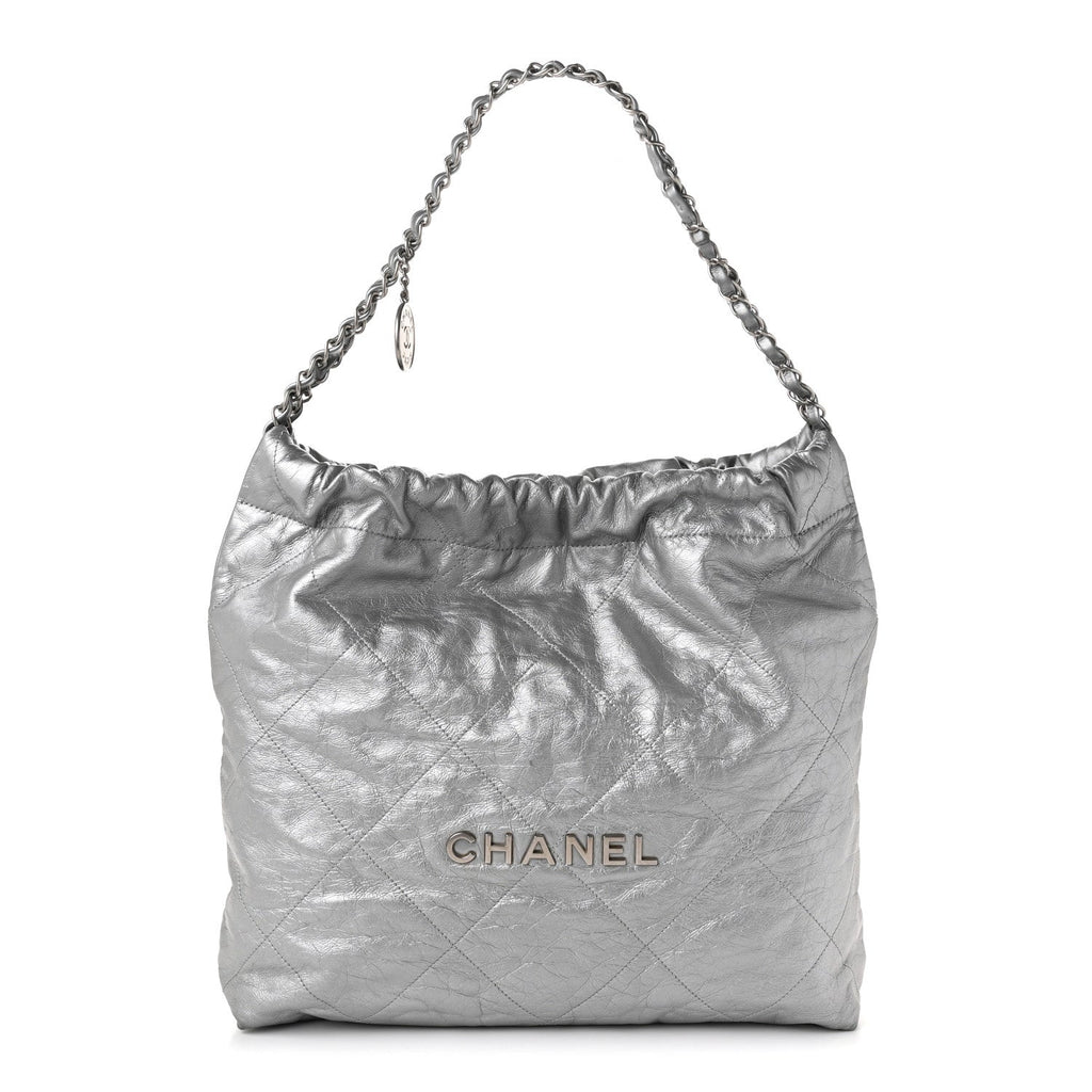 Metallic Calfskin Quilted Chanel 22 Silver