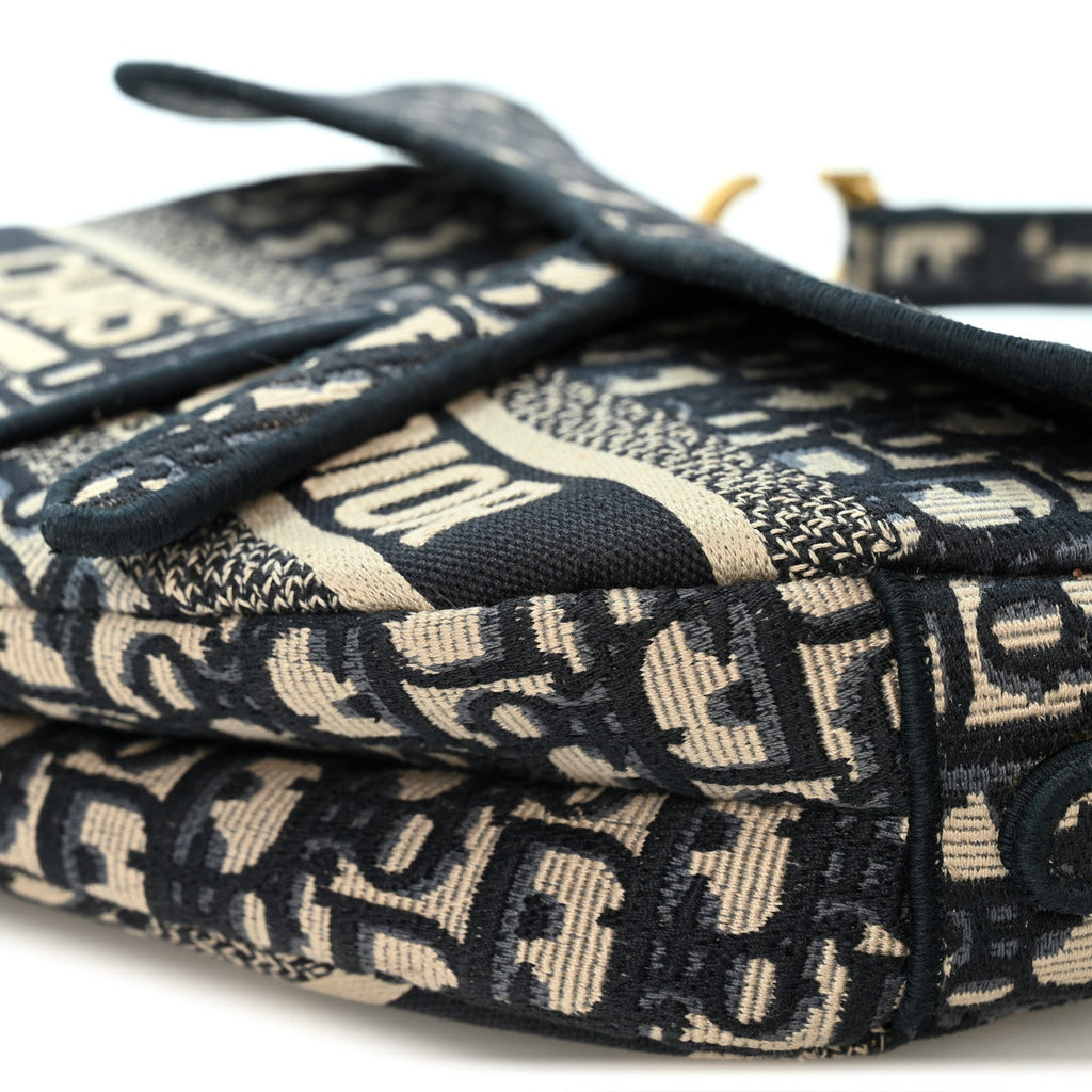 Oblique Embroidered Saddle Bag Blue