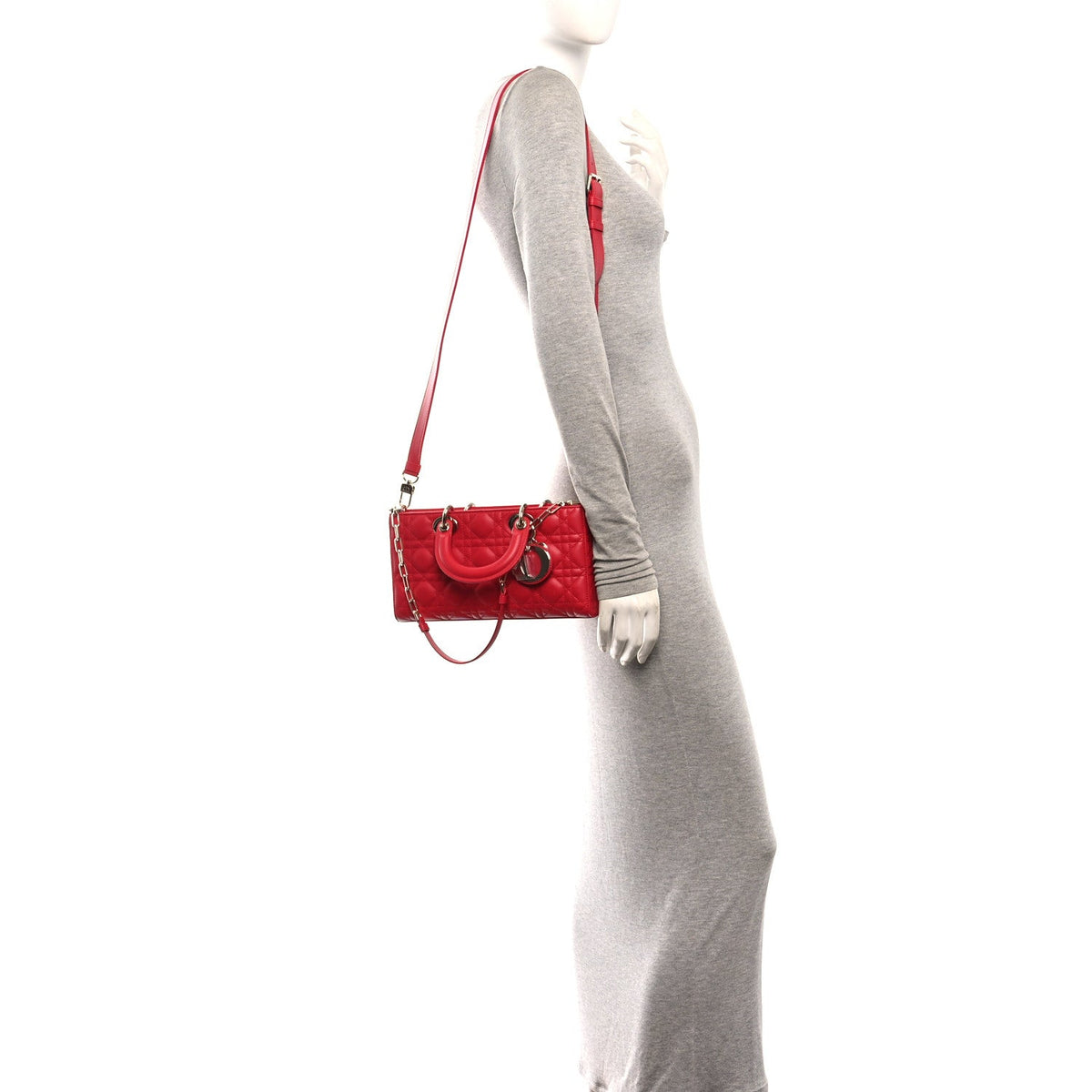 Lambskin Cannage Medium Lady D-Joy Flame Scarlet