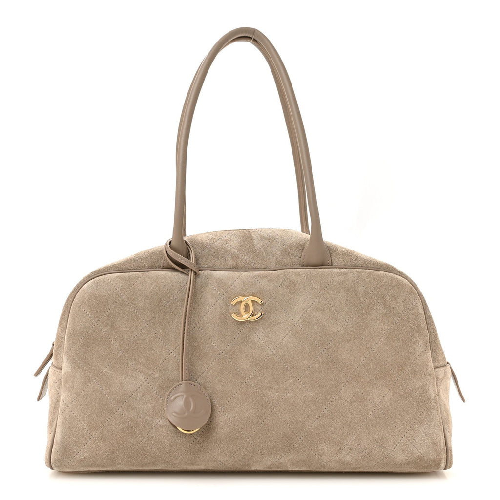 Suede Calfskin Large Perfect Bowling Bag Grey