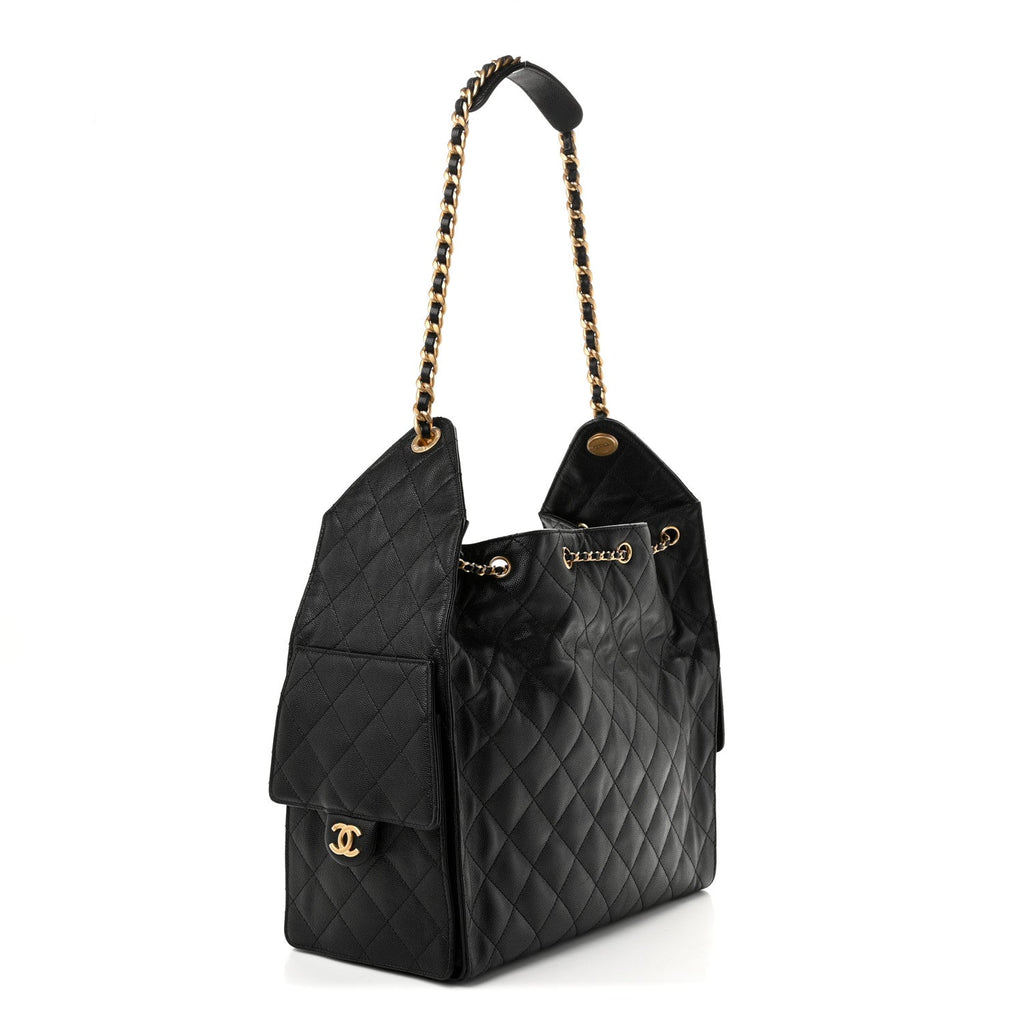 Caviar Quilted Medium Chanel 25 Handbag Black