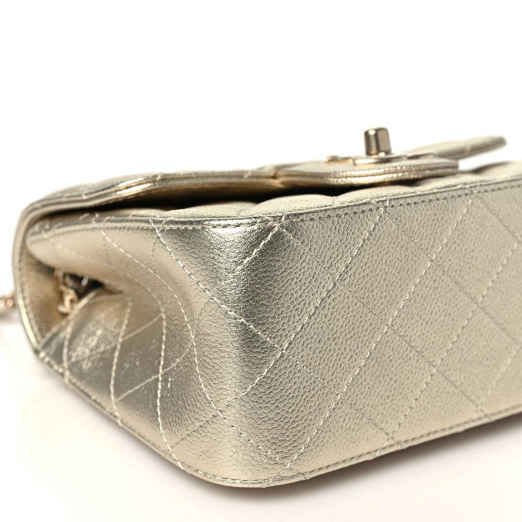Metallic Caviar Quilted Mini Square CC Slide Flap Gold