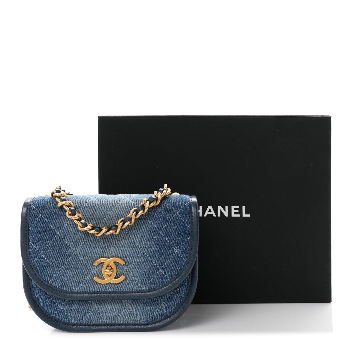 Washed Denim Quilted Small Messenger Flap Blue