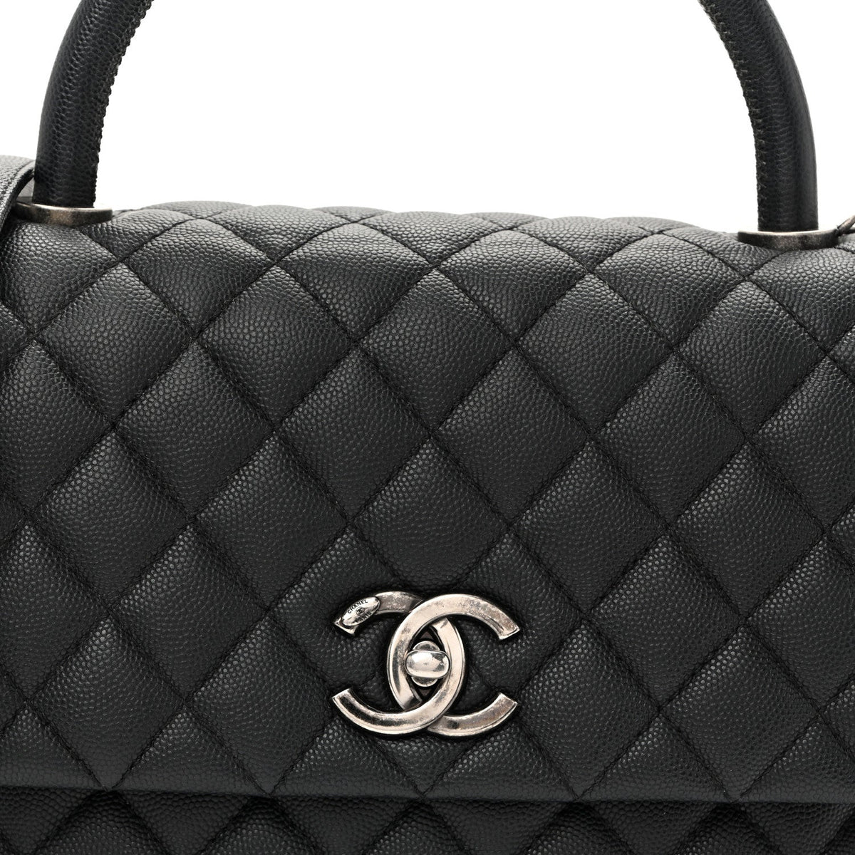 Caviar Quilted Small Coco Handle Flap Black