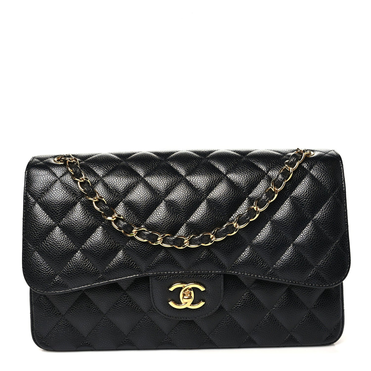 Caviar Quilted Jumbo Double Flap Black