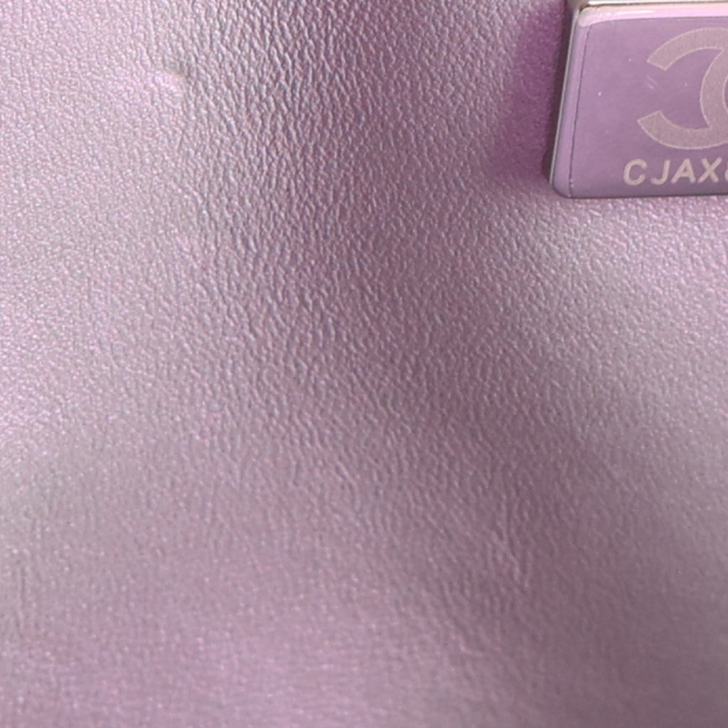 Iridescent Calfskin Quilted Small Double Flap Light Purple