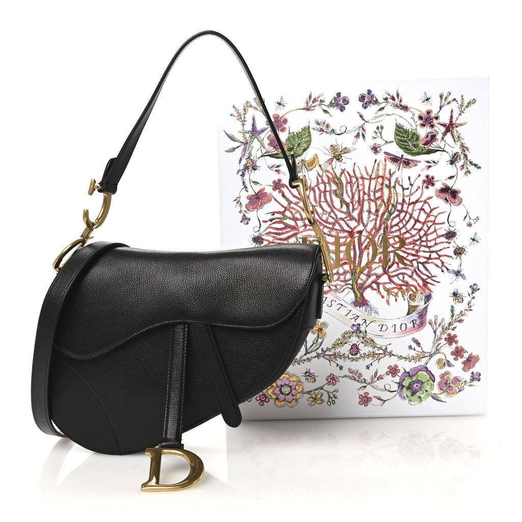 Shiny Goatskin Saddle Bag With Strap Black