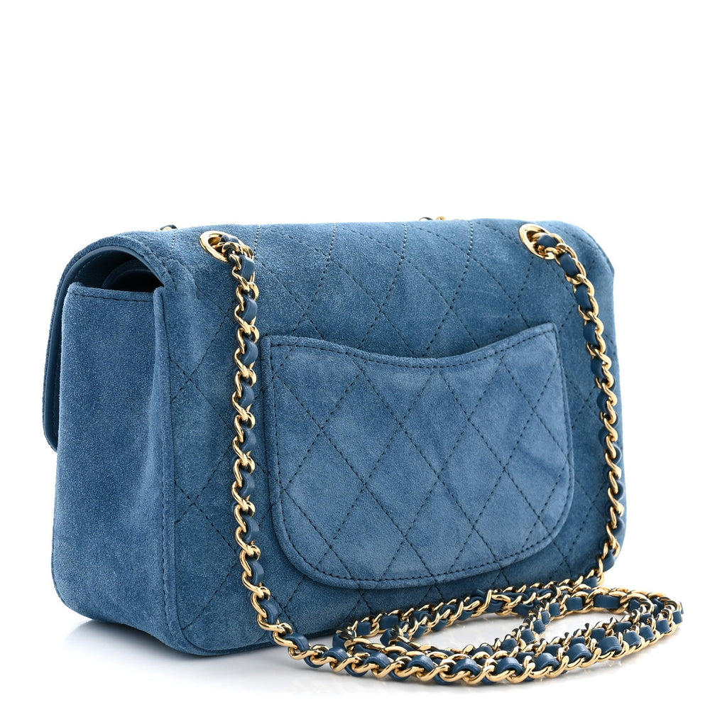 Suede Calfskin Mini Souplissimo Flap Blue