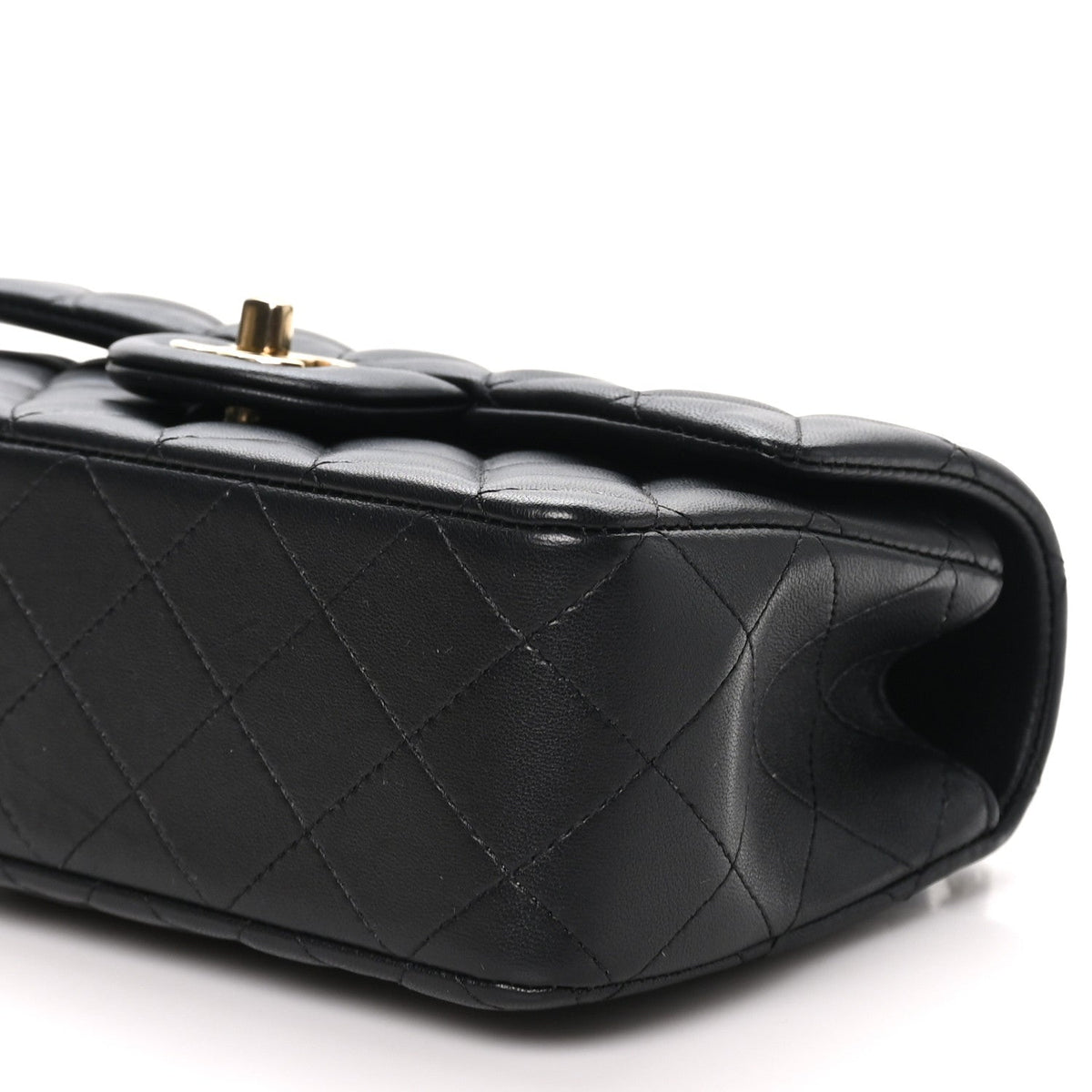Lambskin Quilted Mini Top Handle Rectangular Flap Black