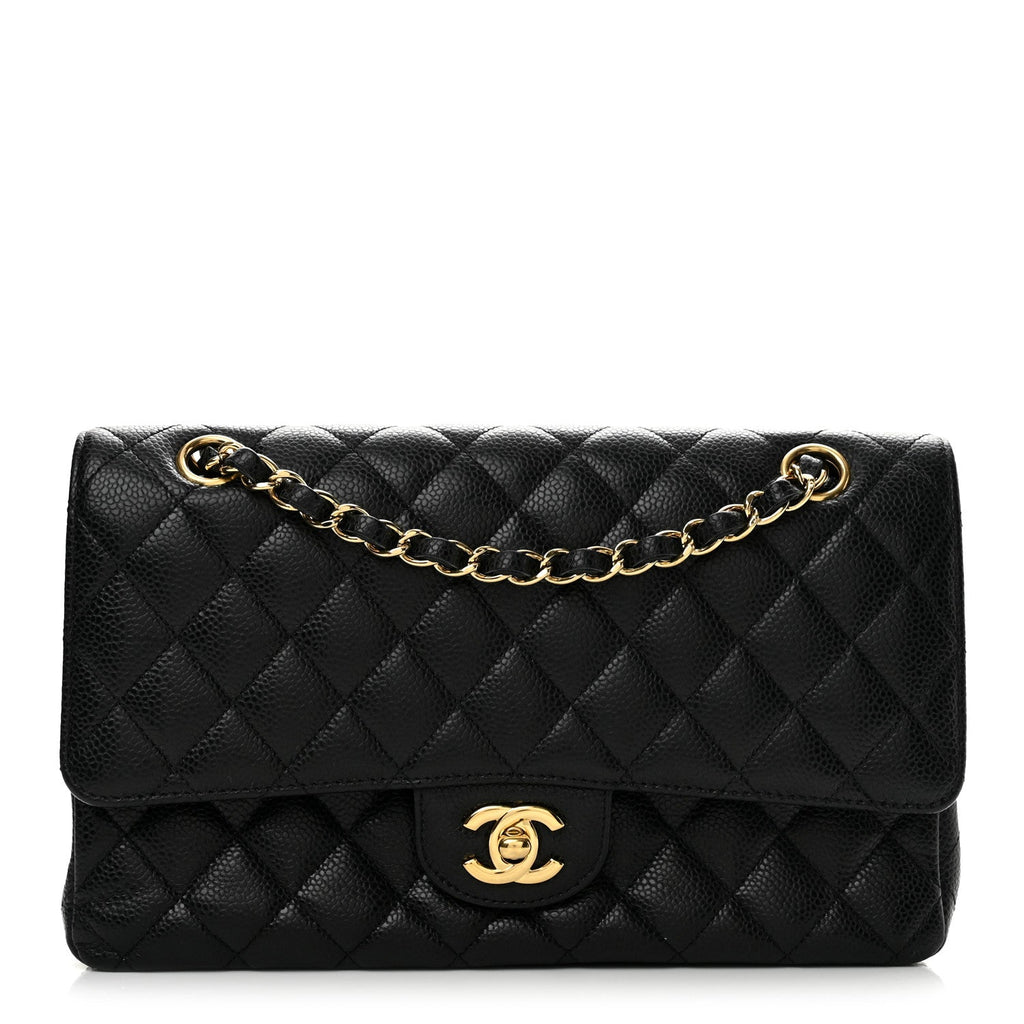 Caviar Quilted Medium Double Flap Black