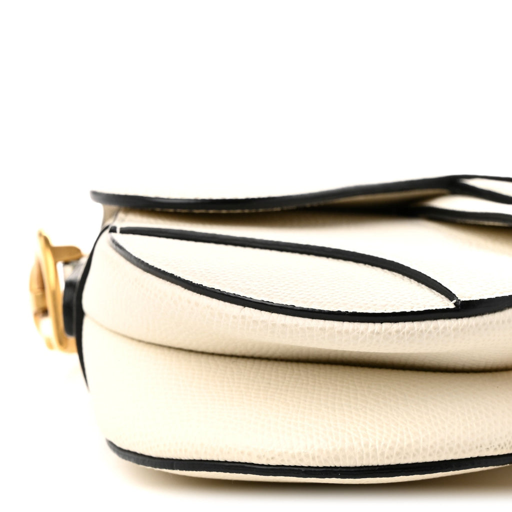 Grained Calfskin Mini Saddle Bag White