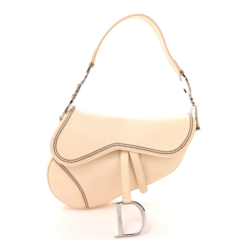 Grained Calfskin Saddle Bag Beige