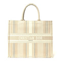 Canvas Embroidered Large Stripes Book Tote Beige