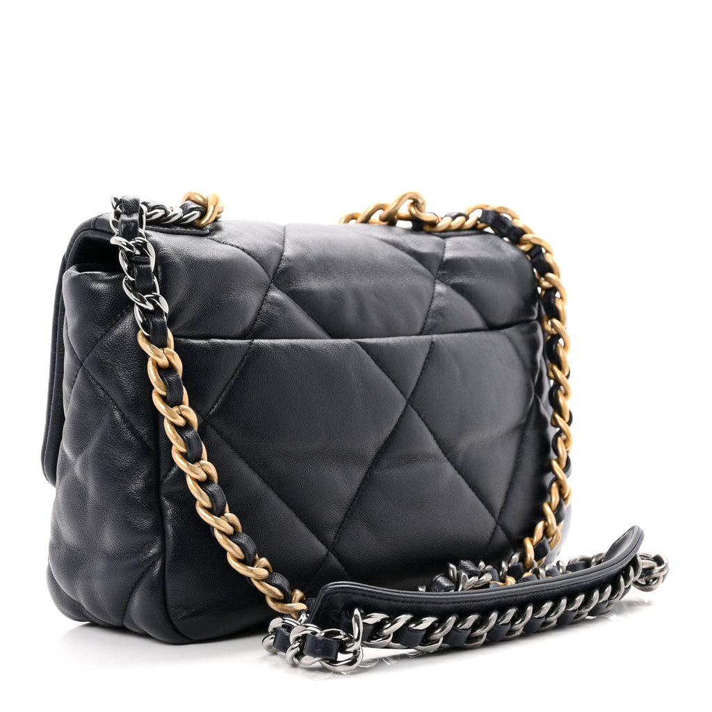 Lambskin Quilted Medium Chanel 19 Flap Navy Blue