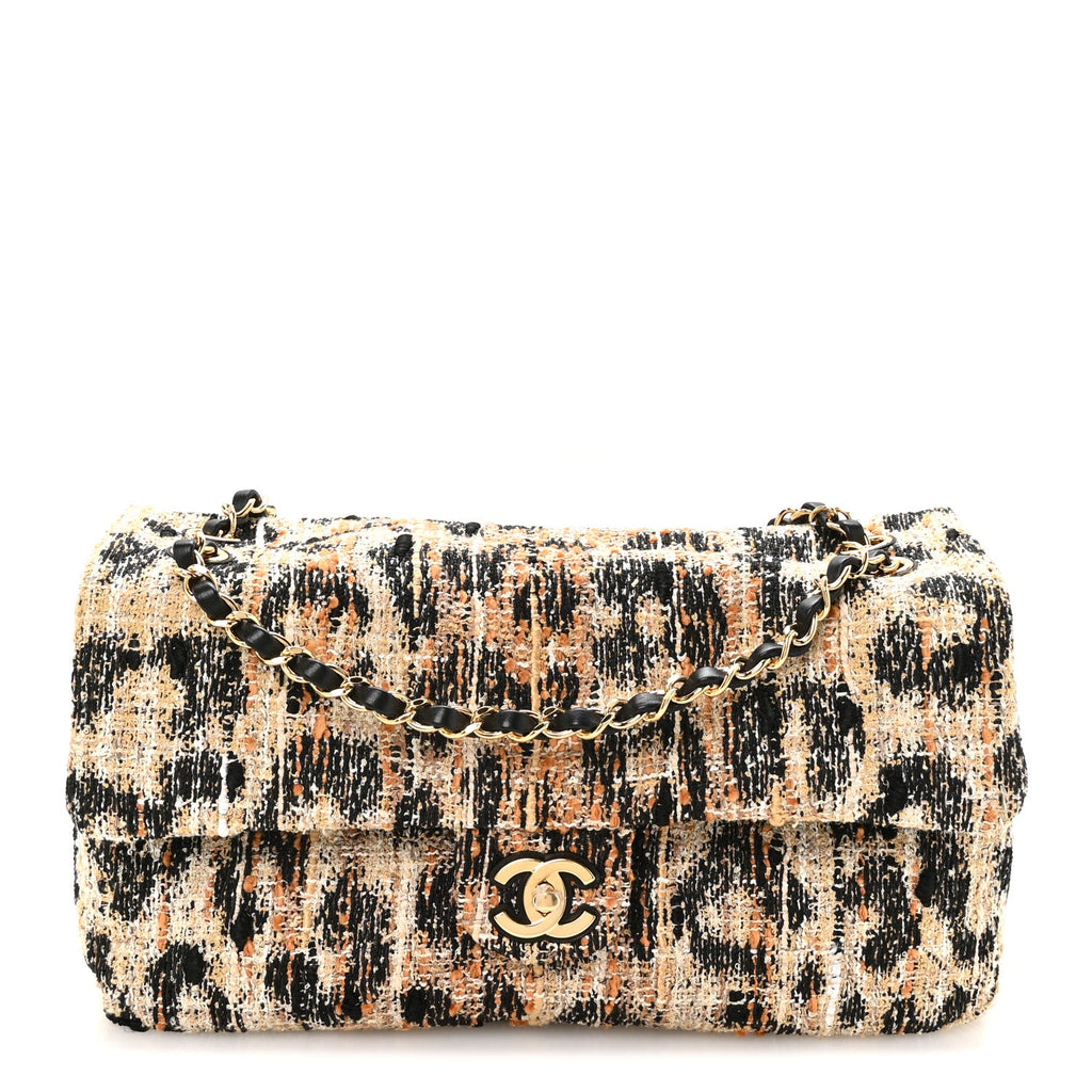 Tweed Mixed Fibers Leopard Print Small Souplissimo Maxi Flap Brown Black White
