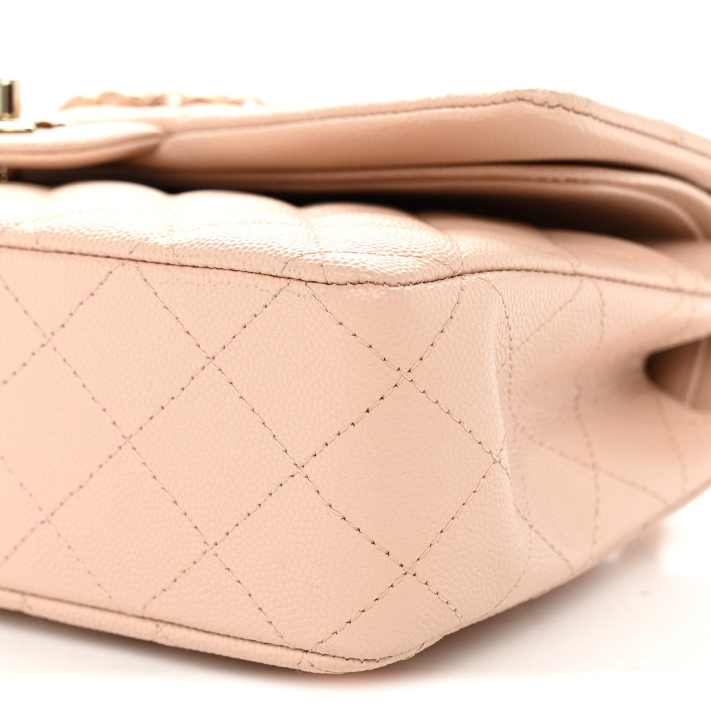 Caviar Quilted Medium Double Flap Light Beige