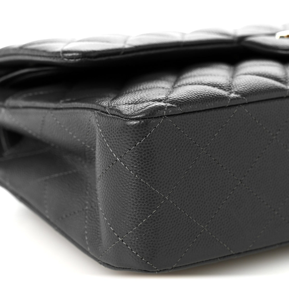 Caviar Quilted Medium Double Flap Dark Grey
