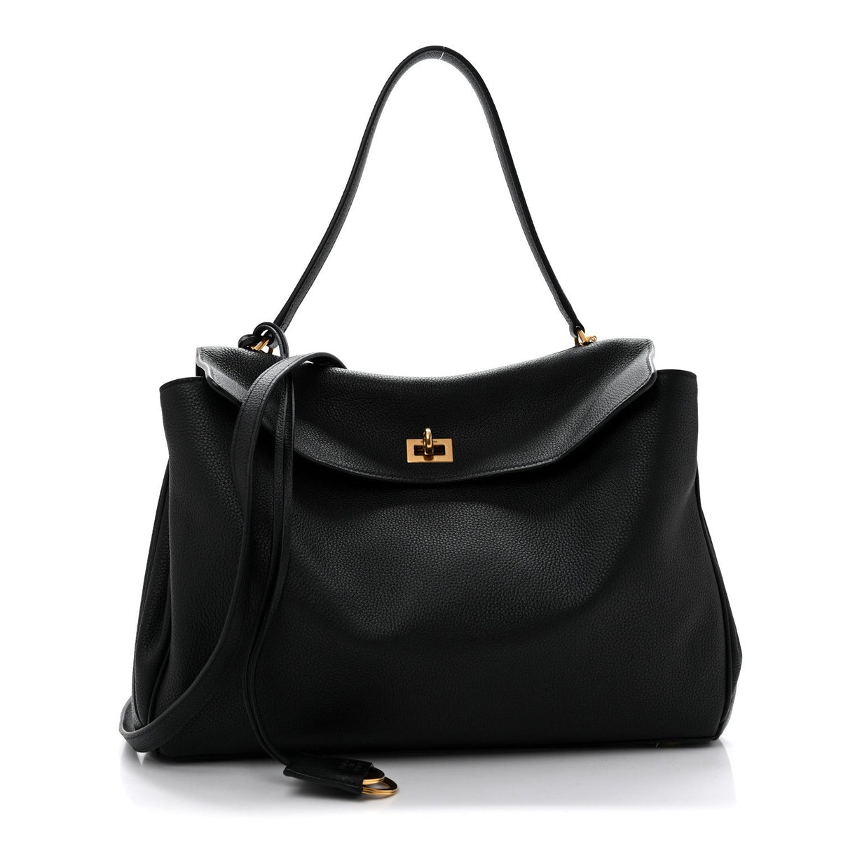 Grained Calfskin Medium Rodeo Top Handle Handbag Black