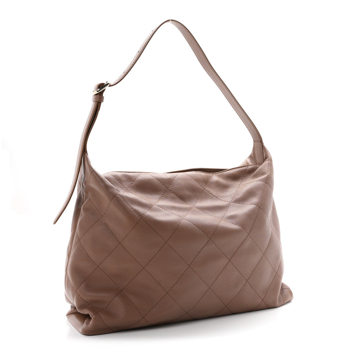 Shiny Lambskin Quilted Maxi Hobo Brown