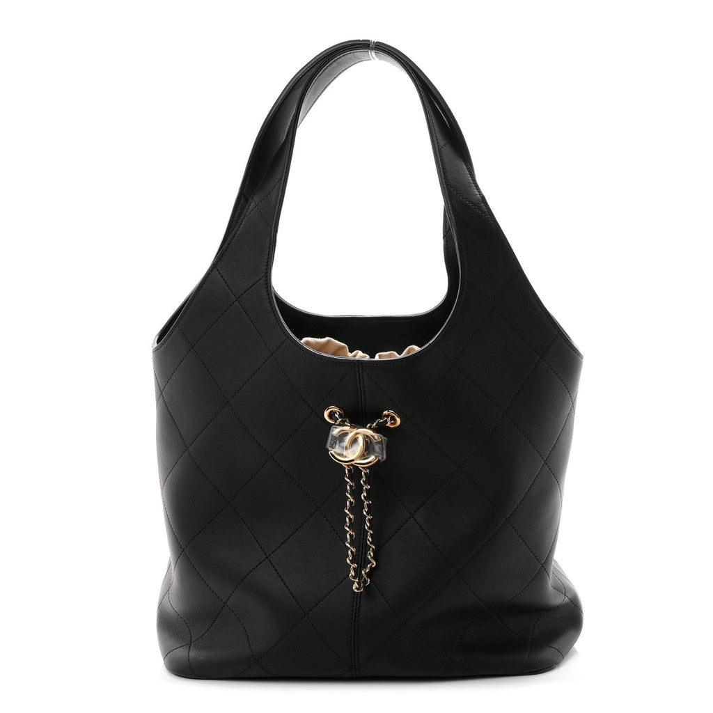 Calfskin Quilted Medium Shopping Bag Black