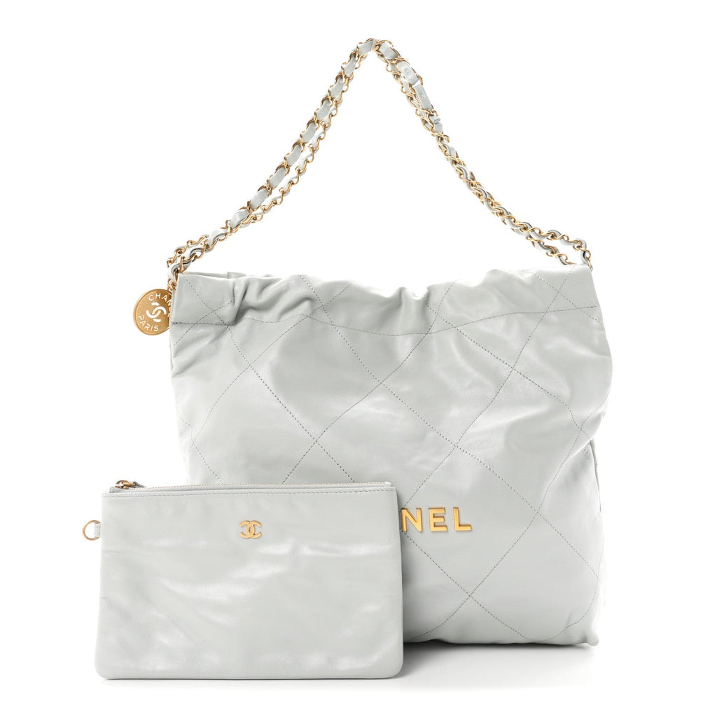 Shiny Calfskin Quilted Small Chanel 22 Light Blue