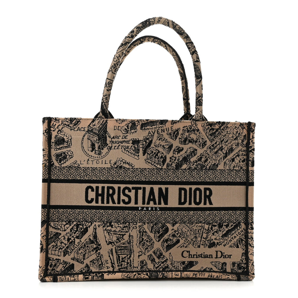 Canvas Embroidered Medium Plan De Paris Book Tote Beige Multi