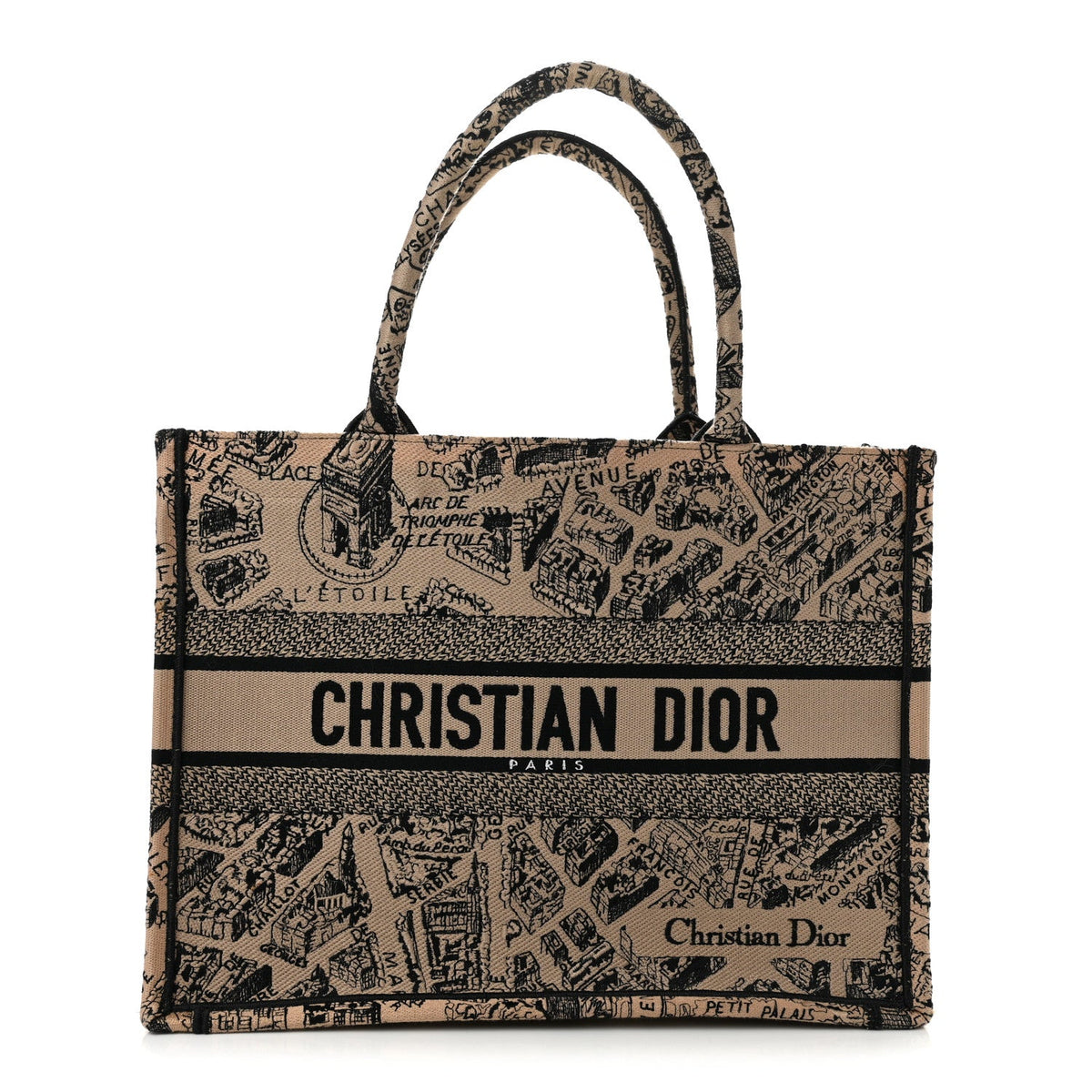 Canvas Embroidered Medium Plan De Paris Book Tote Beige Multi