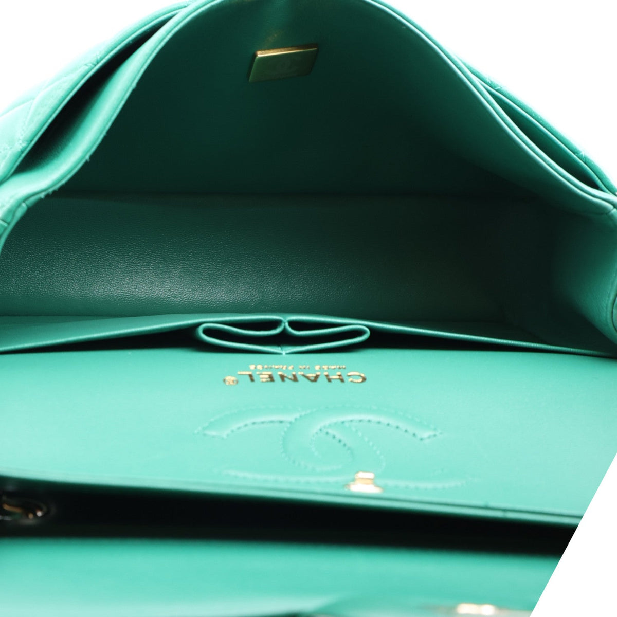 Lambskin Quilted Small Double Flap Green