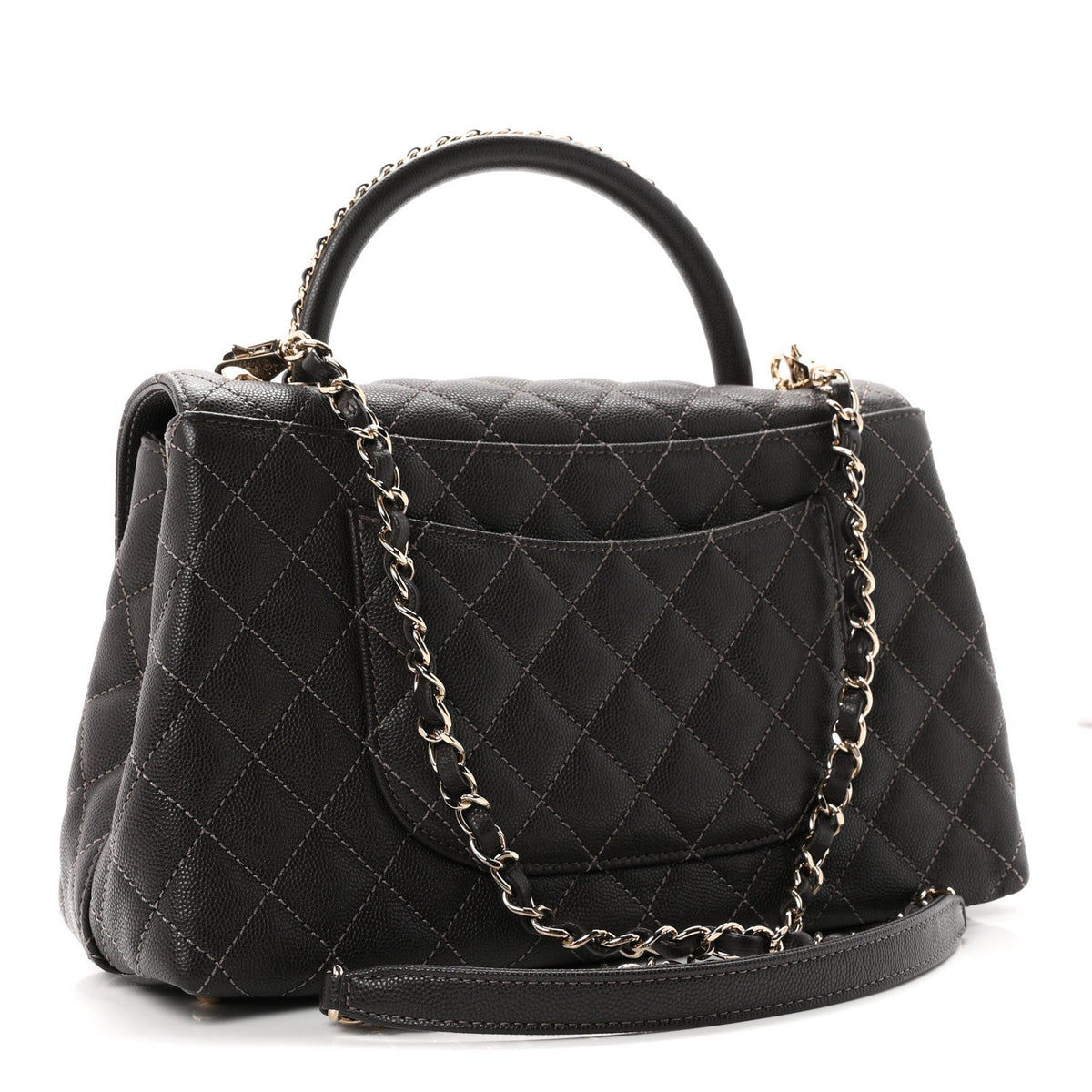 Caviar Quilted Small Coco Handle Flap Dark Brown