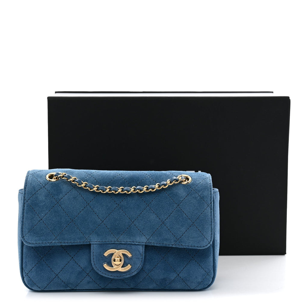 Suede Calfskin Mini Souplissimo Flap Blue