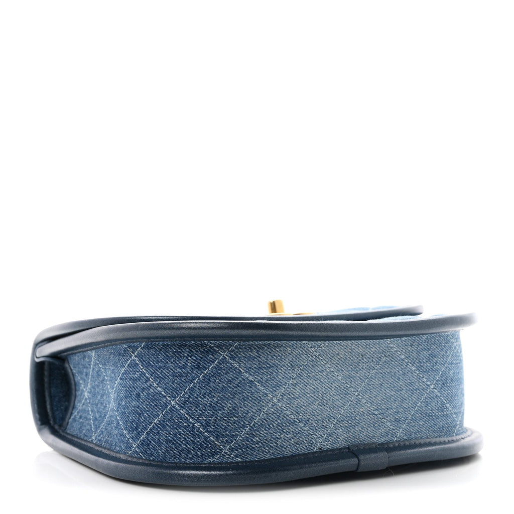 Washed Denim Quilted Small Messenger Flap Blue