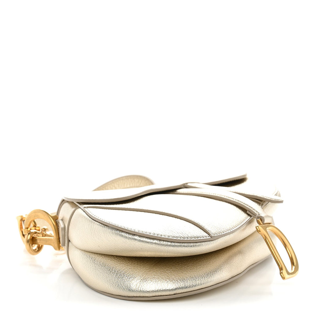Metallic Goatskin Saddle Bag With Strap Gold