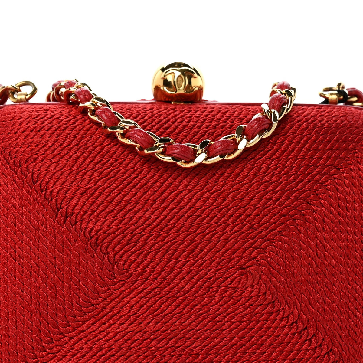Woven Raffia Clutch With Chain Bag Red