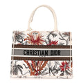 Canvas Embroidered Medium Camouflage Flowers Book Tote Latte Multicolor